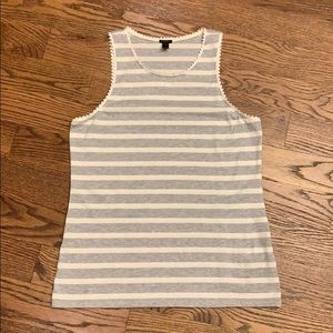 NWOT J. Crew Gray and White Striped Tank; Size S